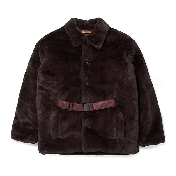 Front Belt Faux Fur Middle Coat