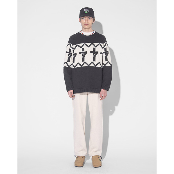 7 Cross Jacquard Knit Pullover Sweater 詳細画像 Black 10