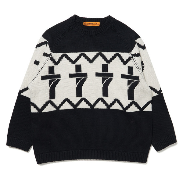 7 Cross Jacquard Knit Pullover Sweater 詳細画像 Black 1