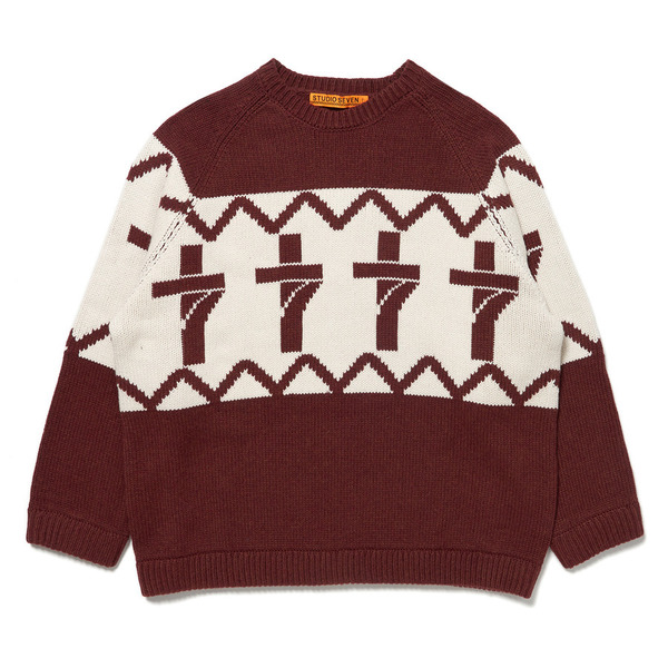 7 Cross Jacquard Knit Pullover Sweater 詳細画像 Brown 1