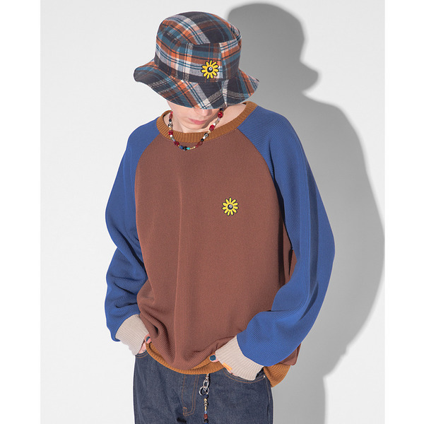 Flower Wappen Switching Pullover Knit Sweater 詳細画像 Brown 12