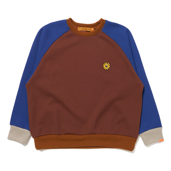 Flower Wappen Switching Pullover Knit Sweater 詳細画像 Brown 1