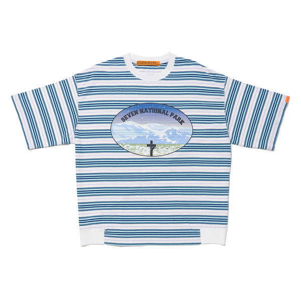 NATIONAL PARK Printed Multi Color Border SS Tee 詳細画像 O.White 1
