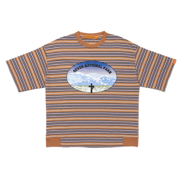 NATIONAL PARK Printed Multi Color Border SS Tee 詳細画像 Camel 1
