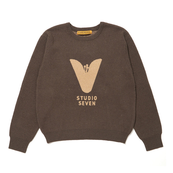 V Flower Crew Neck Knit 詳細画像 Brown 1