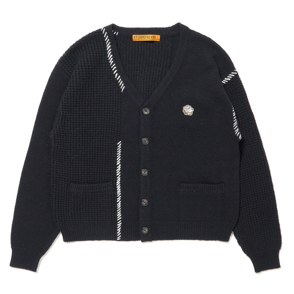 Stitch Docking Knit Cardigan 詳細画像 Black 1