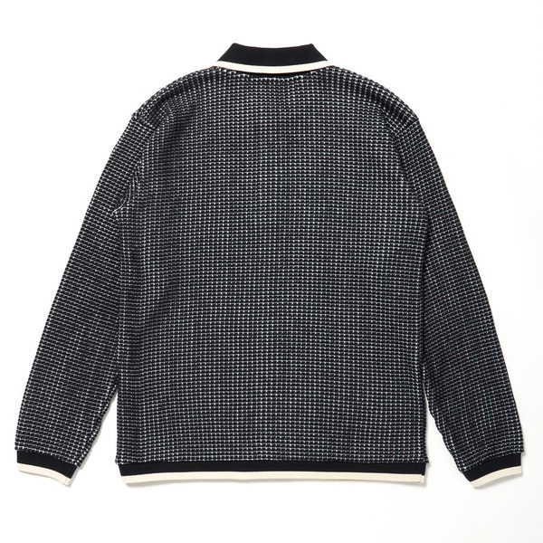 Waffle Knit Half Button Shirt 詳細画像 Black 1